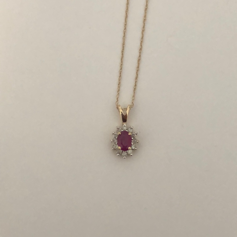 Oval diamond and ruby necklace